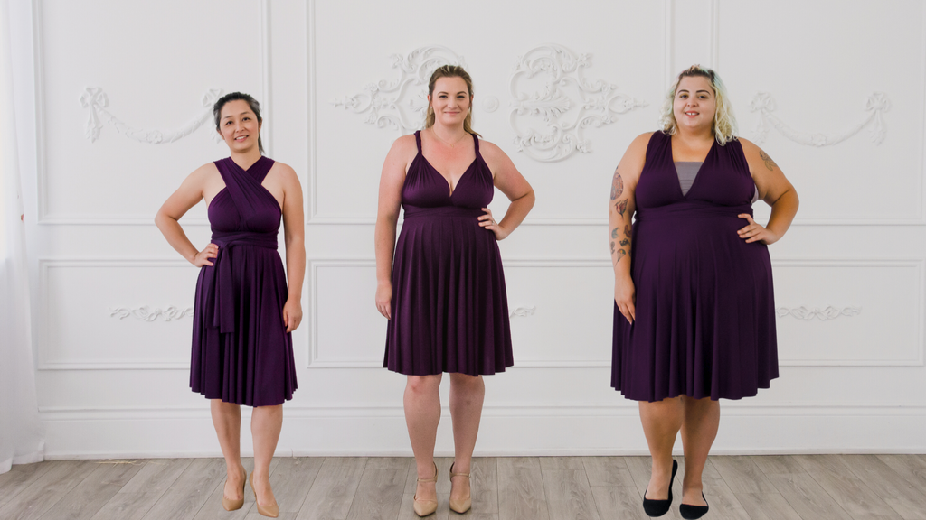 Henkaa Sakura Convertible Infinity Dress in Plum Purple on 3 Different Body Types