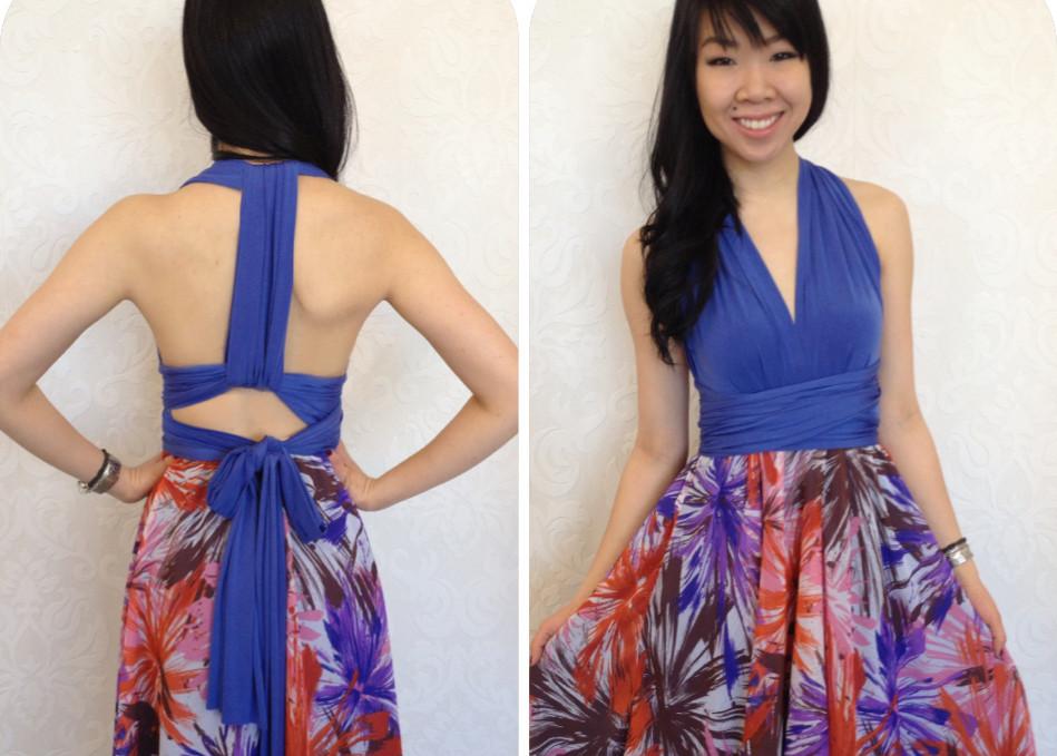 chiffon overlay - how to use chiffon overlay with convertible dress - royal blue infinity dress - sakura dress