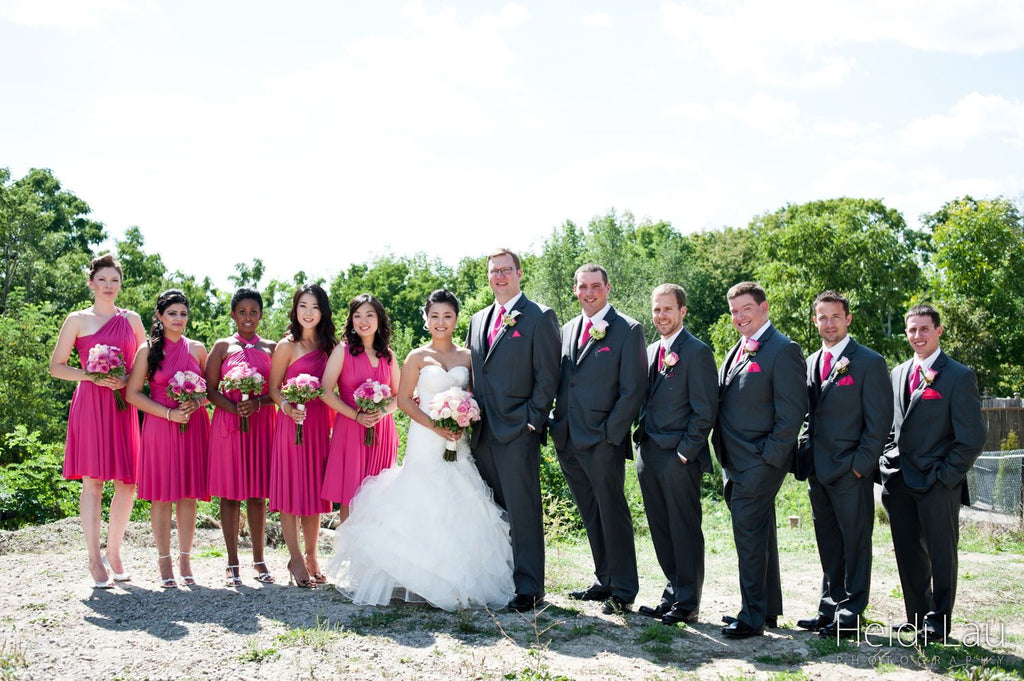 Honeysuckle Pink Bridesmaids Dresses