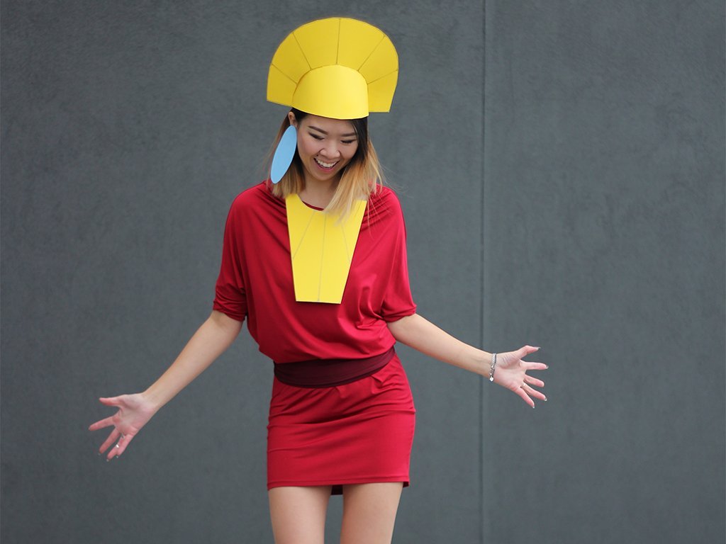 Henkaa Emperor Kuzco from Disney's The Emperor's New Groove Halloween costume using Calla convertible dress, top, skirt and construction paper.