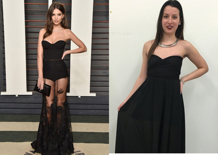 Emily Ratajkowski Black Sheer Strapless Prom Dress
