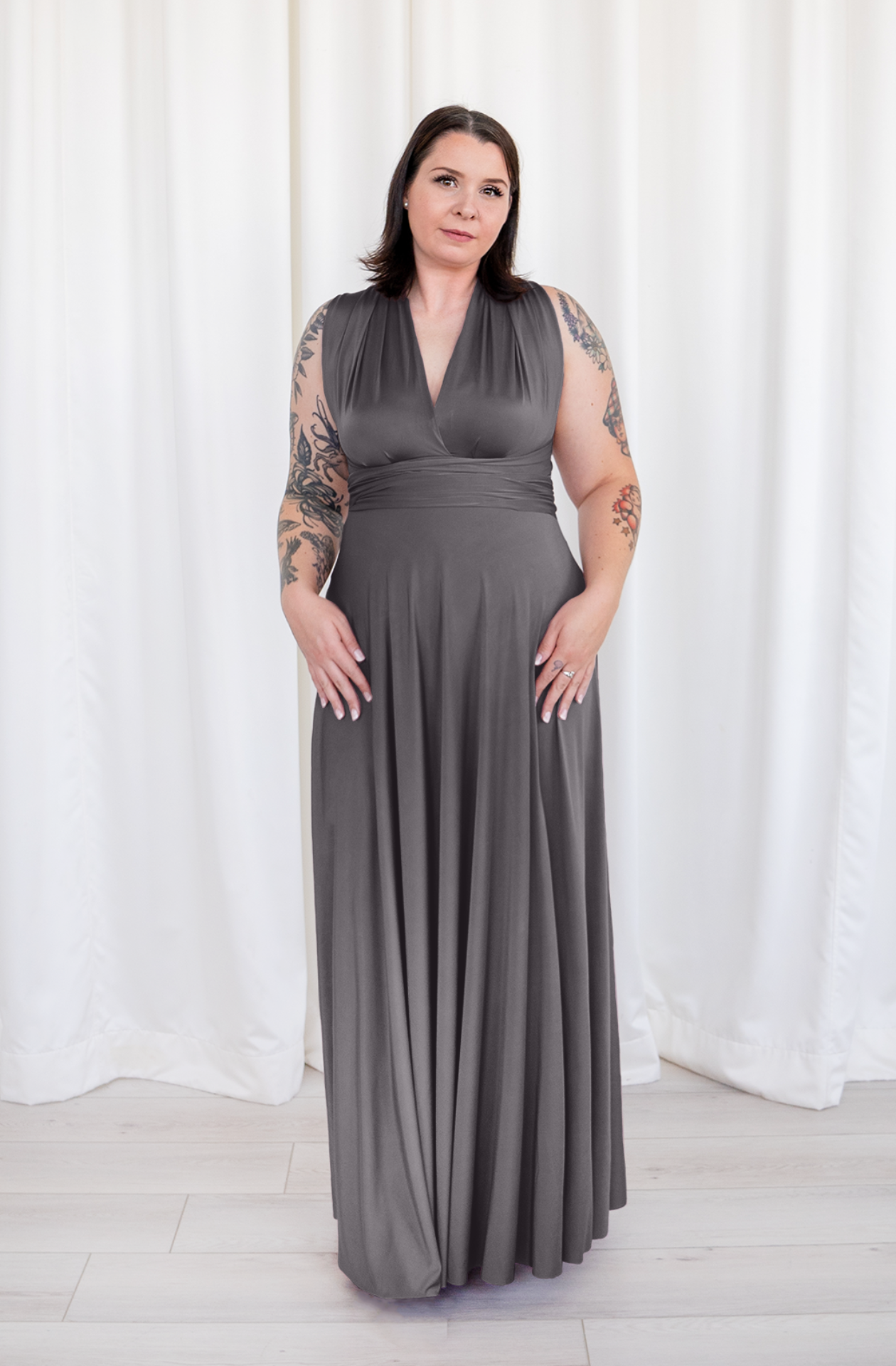 Sakura Maxi Charcoal Grey One Size Convertible Formal Floor Length Dresses